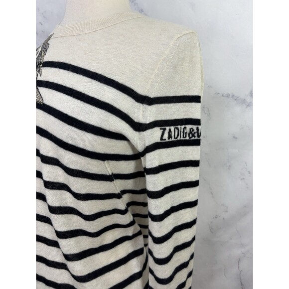 Zadig & Voltaire Cashmere Sweatshirt Sz M Thin Striped Bling Rhinestone Sweater - Picture 8 of 16